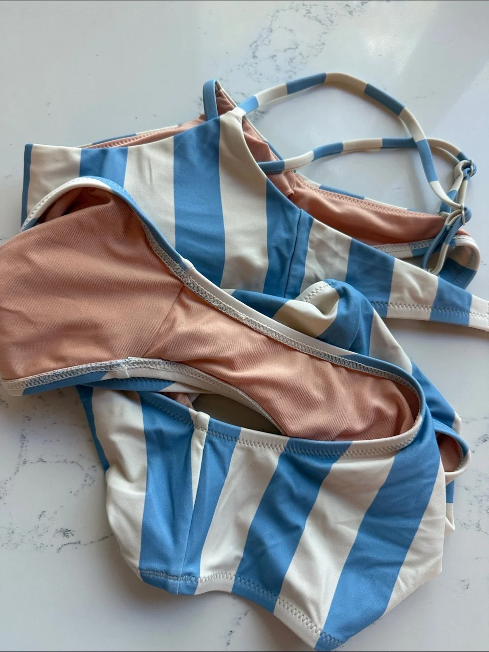 J Crew Blue White Fairfax Stripe Bikini Top & High-rise bottoms Size Small